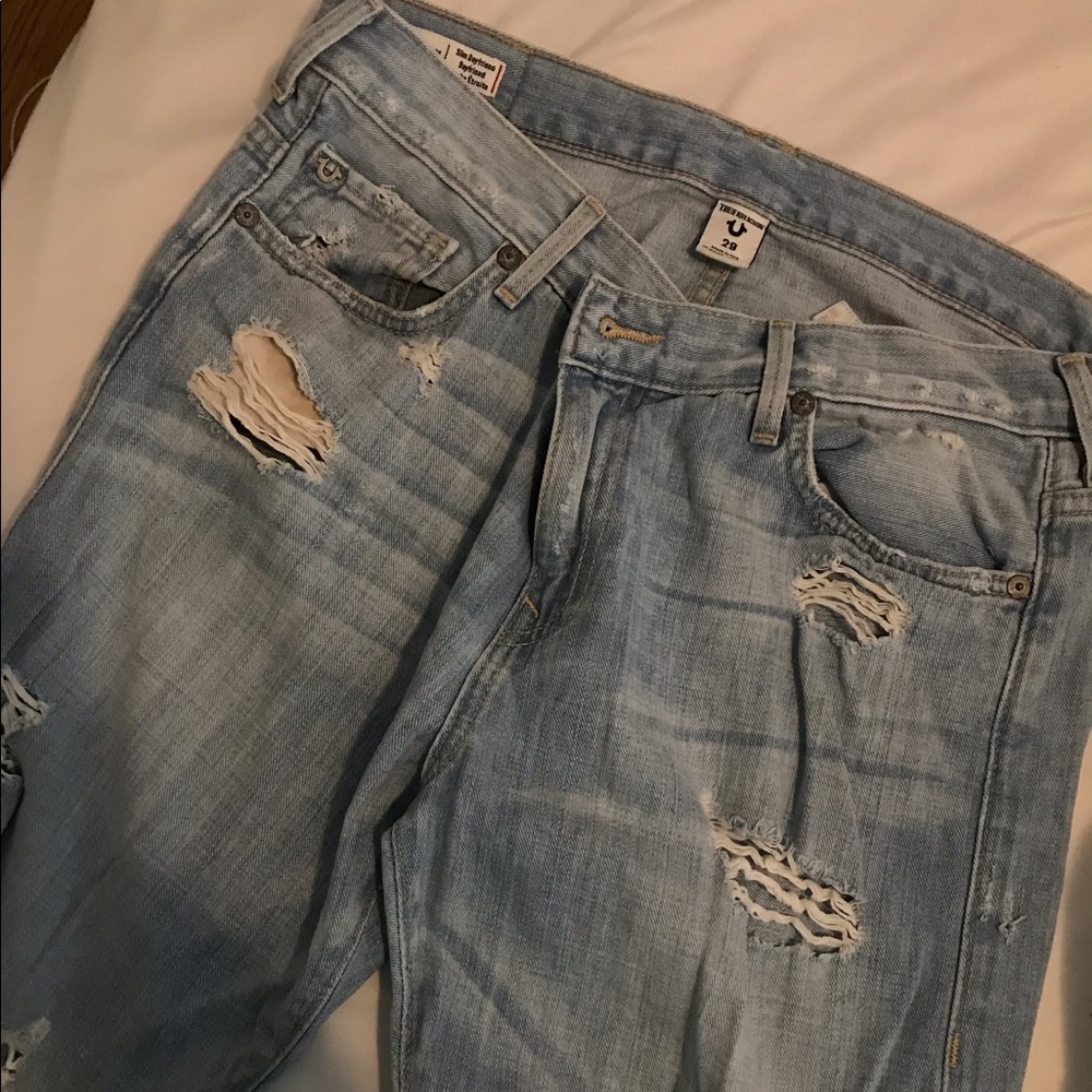 True Religion. Ripped, boyfriend jeans